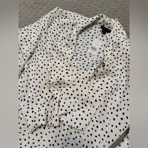 Ann Taylor Tie-Neck Cream and Black Polka Dot Blouse